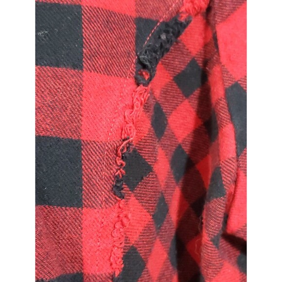 Reba Size Large Buffalo Plaid Red Black Snap Up Beaded Raw Edge Flannel Shirt - Picture 6 of 14